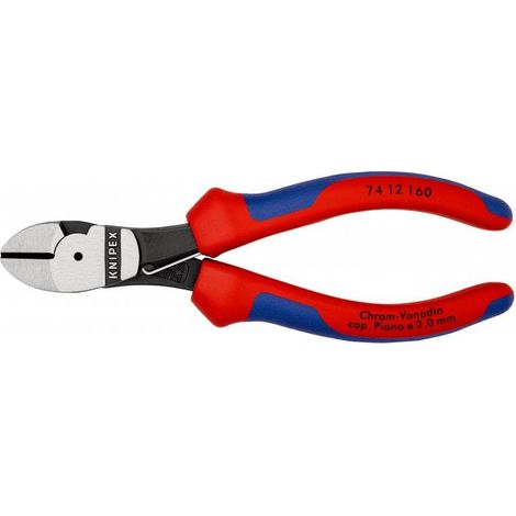KNIPEX 74 12 160 Tronchese laterale per meccanica tipo "forte" con manici multicomponente atramentata nera 160 mm