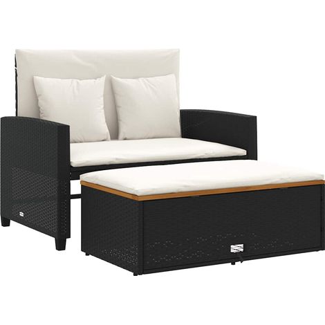 Maison Exclusive - Divano Giardino con Cuscini 2 Posti Nero Polyrattan e Acacia