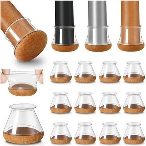 Protection Pied de Chaise, 20 pièces protecteurs de Sol en Silicone Transparent avec Feutre enveloppé, Couvre-Jambes de Chaise , sans Bruit,+ (1/5)