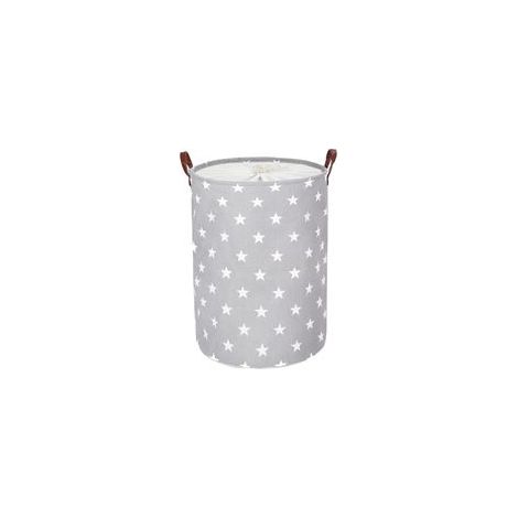 Panier à linge, sac à linge rond, coton, (étoile grise) (1/5)