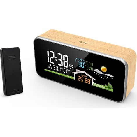 Station météo FJ1005A Thermomètre à affichage numérique intérieur et extérieur Huity Luminosité réglable Rétro-éclairage Station de prévision domestique Radiocommande DCF avec calendrier réveil (1/5)