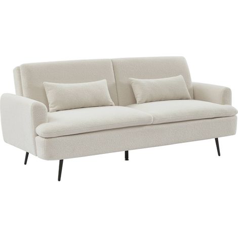 Canapé convertible. John. 2-3 places pieds métal et tissu bouclette blanche L 210 x P111 x H48cm (1/5)