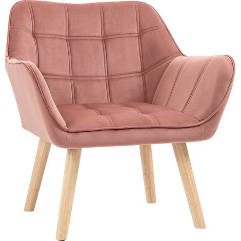 HOMCOM butaca de salón moderna, sillón lectura tapizado en terciopelo con asiento ancho, patas de madera, fácil montaje, para dormitorio, rosa