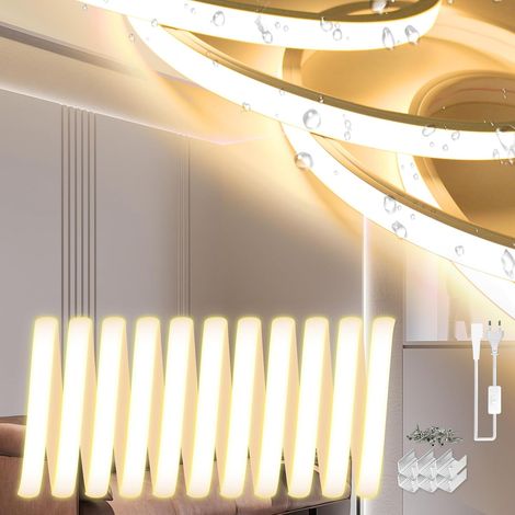 Neon LED Strip 2 m, Silicone Neon LED Strip 220 V Outdoor Waterproof Fireproof IP65 DIY Flexible Warm White 3000 K Cuttable LED Strips 120 LEDs/m with Power Supply (1/5)
