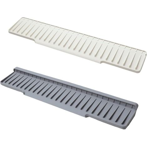 Alfombrilla de silicona para secar el fregadero, 50 x 10 cm, con bandeja de drenaje y protector antisalpicaduras, color gris. (1/5)