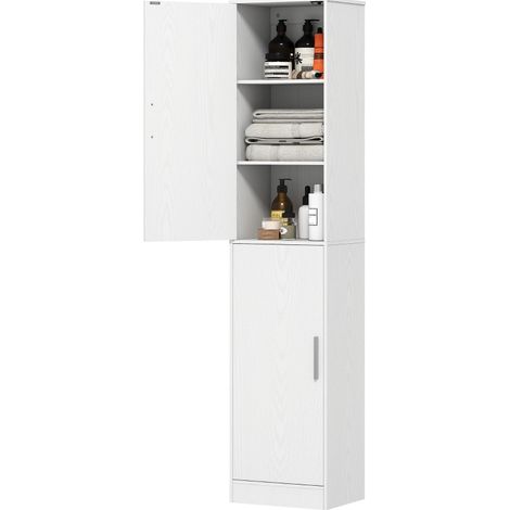 Mueble alto de baño estrecho con 2 puertas, estantes regulables, 40 x 35 x 180 cm, blanco (1/5)