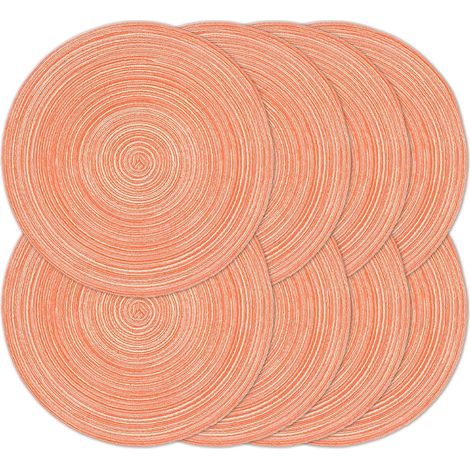 Lot de 8 sets de table ronds tressés de 38,1 cm pour tables de salle à manger, tissés naturels, rustiques, résistants à la chaleur pour Thanksgiving (orange clair, 8)'Orange Clair 8 pcs'Orange Clair'8 (1/5)