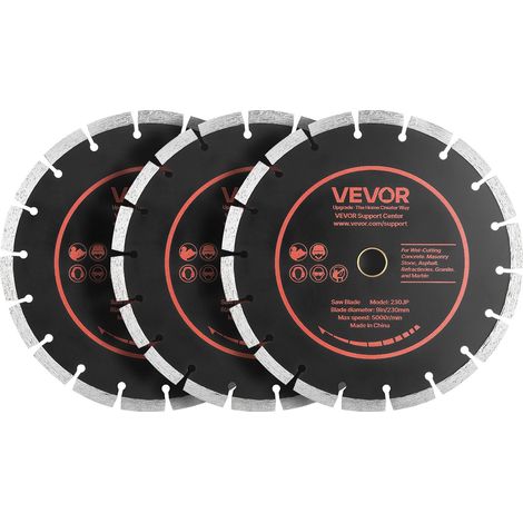 Disque Diamant 230 mm Lot de 3, Disque à Tronçonner pour Scie à Béton, Brique, Maçonnerie, Pierre et Granit, Alésage de 22,2 mm, Segments Diamantés, Noyau en Acier 65Mn, Coupe à Sec et Humide (1/5)