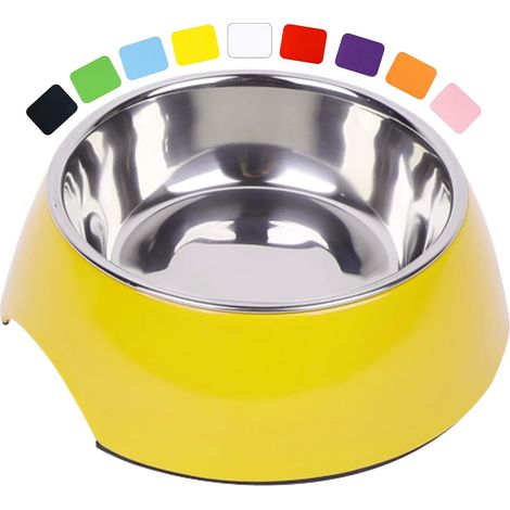 Gamelle antidérapante pour chien et chat en acier inoxydable et mélamine - pour chiens de toutes tailles - Jaune, 160 ml - Disponible en plusieurs couleurs et tailles (1/5)