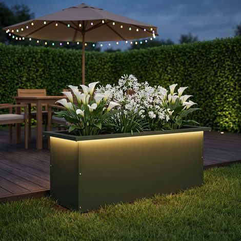vidaXL Jardinera para jardín con luces LED Verde oliva 30 x 80 x 30 cm (1/5)