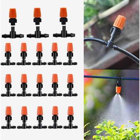Buse de brumisation à trois voies 1/4 pouce (environ 0,6 cm), 50 micro-émetteurs réglables, pièces et accessoires d'irrigation goutte-à-goutte, adaptés pour pelouse de cour, serre et irrigation de lég