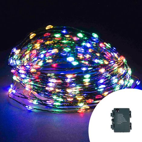 Stringa 15 metri da 150 MicroLed Multicolore con cavo verde a batteria da esterno Wisdom
