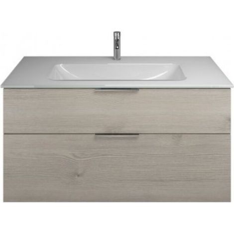 Vasque en verre Burg Eqio + meuble sous-vasque en chêne D. flanelle/blanc GR0146