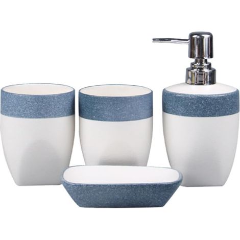 de 4 accessoires de salle de bain en céramique bleue