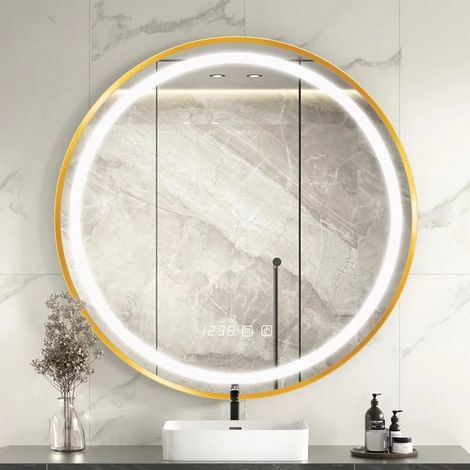 Miroir de salle de bain 60x60cm anti-buée miroir lumineux LED, miroir mural de courtoisie avec éclairage, interrupteur mécanique - blanc froid，Un miroir de maquillage 5x (1/5)
