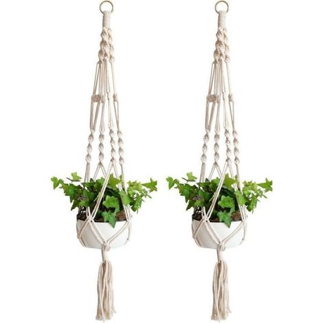Lot de 2 Suspension en macramé pour plantes, support décoratif pour pot de fleurs, pour intérieur ou extérieur 103cm (1/5)