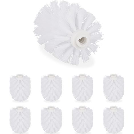Relaxdays Toilet Brush Replacement Heads, Set Of 9, Pack Of WC Brushes, Plastic, 12 mm Thread, D: 7 cm, White (1/5)