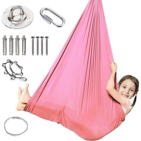Chaise haute sensorielle - avec accessoires - Chaise suspendue et balancelle de yoga - Intérieur/extérieur - 150 x 280 cm - Rose (1/4)