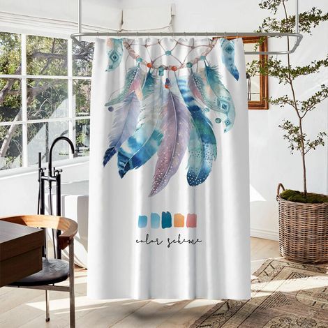 Rideau de Douche Anti Moisissure ,Rideau de Douche Tissu Lavable en Machine avec Crochets Antirouille,Rideau de Douche en Polyester Style Bohème  120x180CM