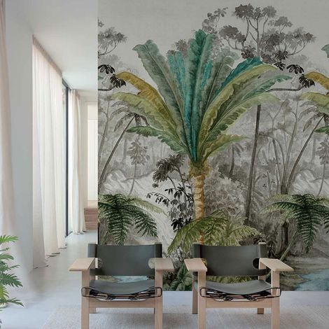 Papier peint mural intissé l'île au palmier 159x280cm – Décoration moderne pour salon ou bureau – Installation facile avec colle – Hxadeco (1/4)