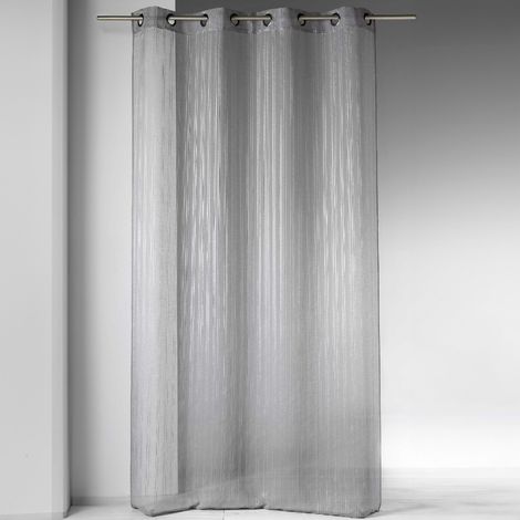 Voilage en Etamine à Rayures Fantaisies Gris clair 140x240 cm (1/2)