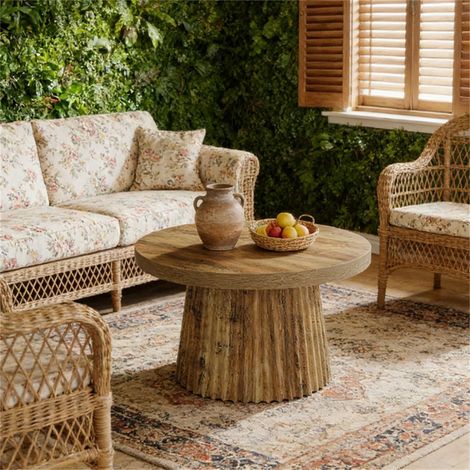 Table basse moderne de 80 cm avec piètement rond, table d'appoint marron pour salon et petits espaces (1/5)