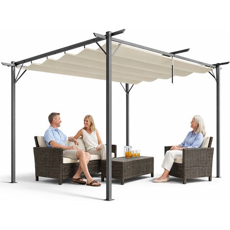 Pergola Gazebo Retrattile da Giardino 3x4 Metri Beige Anti UV e Impermeabile