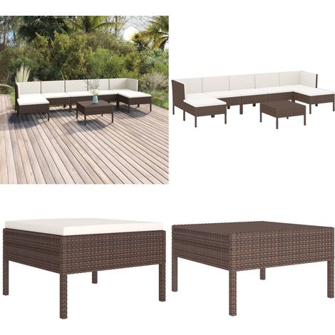 Set Divani da Giardino 8 pz con Cuscini in Polyrattan Marrone - Divani da giardino - Cuscini in polyrattan