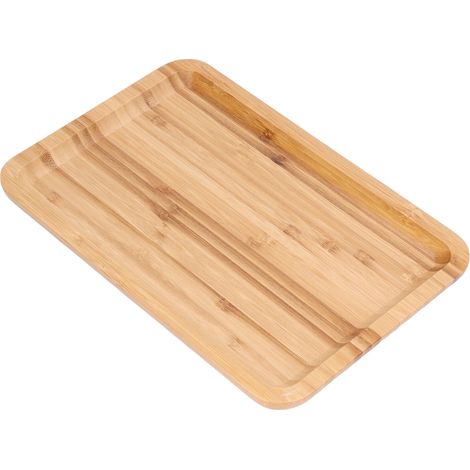 Plateau en bambou, sûr et sans substances toxiques, élégant plateau rectangulaire pour café, thé et petit-déjeuner (1/5)