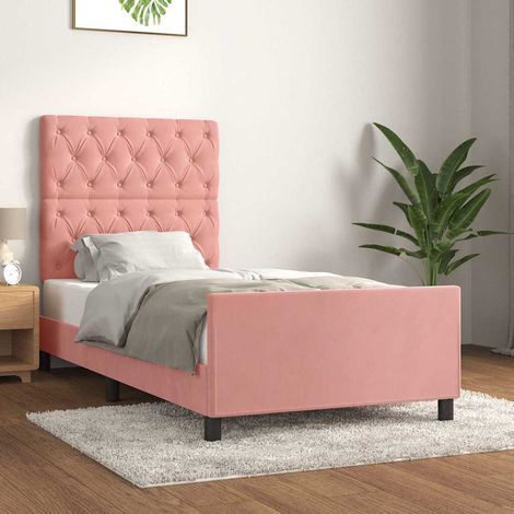 Lit simple pour adulte avec tête de lit - Cadre de lit Rose 80x200 cm Velours BV134521 - BonneVie (1/5)