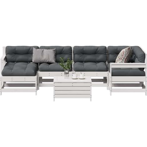 Set muebles jardín 7 pzas con cojines madera maciza pino blanco vidaXL (1/5)
