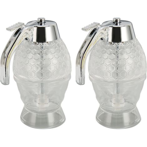 Juego de dispensadores de jarabe de miel (2 piezas, transparentes con forma de reloj de arena, 250 ml), a prueba de fugas, aptos para aceitunas.