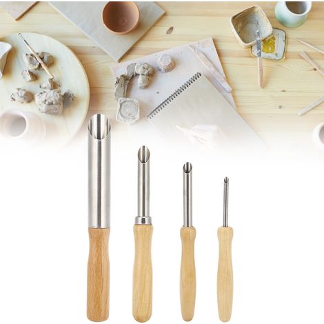 4-teiliges Set mit runden Ausstechern und Bohrern mit Holzgriff für Keramik und Ton (1/5)
