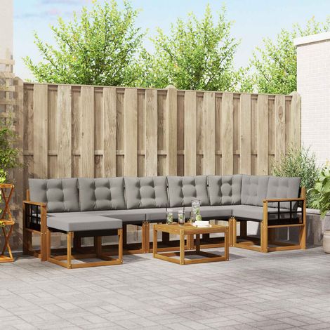 Outdoor-Sofagarnitur mit Kissen 8 pcs Natürlich und Hellgrau