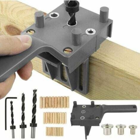 Kit de perçage pour tourillons en bois (41 pièces), kit de perçage pour tourillons en bois pour le travail du bois, trous droits avec pince de centrage, convient aux tourillons en bois de 6/8/10 mm (1/4)