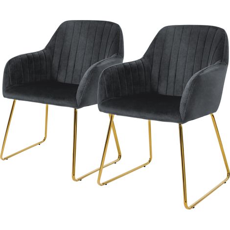 ML-Design Juego de 2x Sillas de Comedor Color Gris Asiento Ergonómico Acolchado Tapizado de Terciopelo, Patas de Metal Dorado Sillón de Diseño Moderno para Mesa de Salón Escritorio Dormitorio o Cocina (1/5)