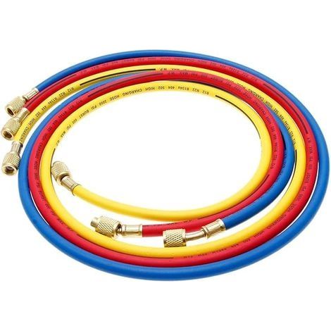 3 Pièces Set Tuyau Charge Réfrigérant pour Climatisation, 1/4 SAE Tube Tuyau Fluorure Remplissage pour R134A, 3 Couleurs Kit Outils Tuyaux Réparation Automobile, 1.5m Tube Remplissage Réfrigérant (1/5)
