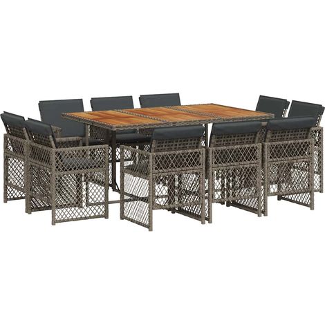 Maison Exclusive - Set da Pranzo da Giardino 11pz con Cuscini in Polyrattan Grigio (1/5)