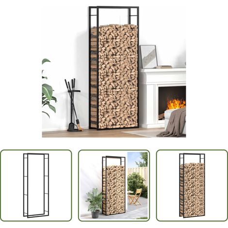 vidaXL Porte bûches - Étagère à bois de chauffage Noir mat 80 x 28 x 222 cm Acier (1/5)