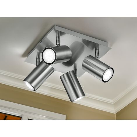 LED Deckenstrahler Silber 4-flammig, Quadrat 24cm (1/5)