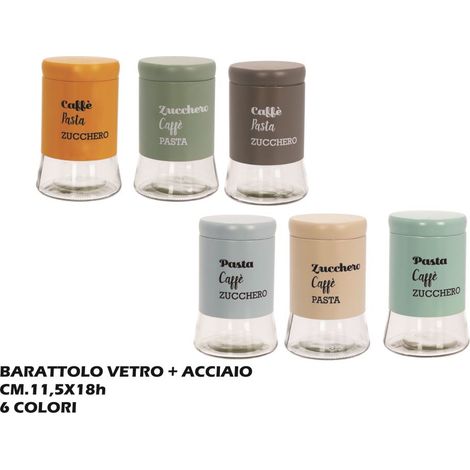 1 Pezzo Barattolo Contenitore da Cucina in Vetro e Acciaio 18 cm 6 Colori