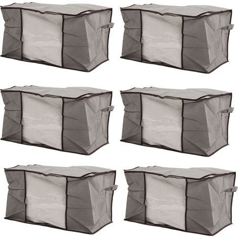 Lot de 6 sacs de rangement pour couettes et couvertures, pliables, en tissu non tissé, pour le rangement de vêtements et accessoires. Idéaux pour les déménagements et les voyages (gris).