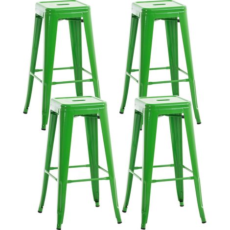 Lot de 4 tabourets de bar style industriel avec repose-pieds en métal vert 100001364