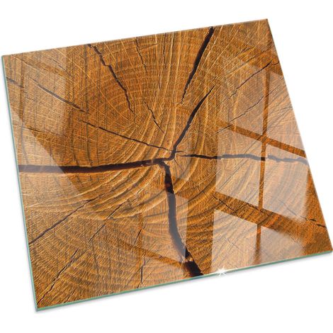 Plaque de protection en verre trempé de sol décorative imprimée sous cheminée Grain de bois en coupe transversale Carrée 50x50 cm (1/5)