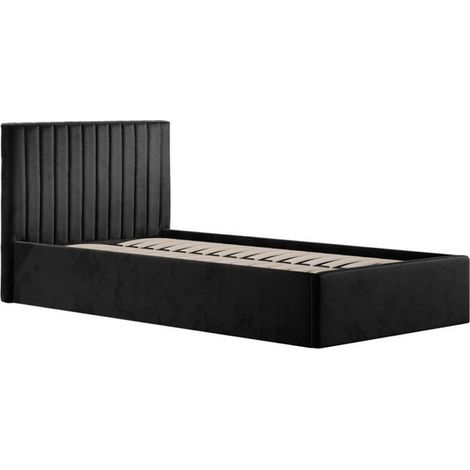 Berlin Ottoman Single Bed Frame (Pack of 2) - Velvet - L203 x W109 x H89 cm - Black - Flat Pack