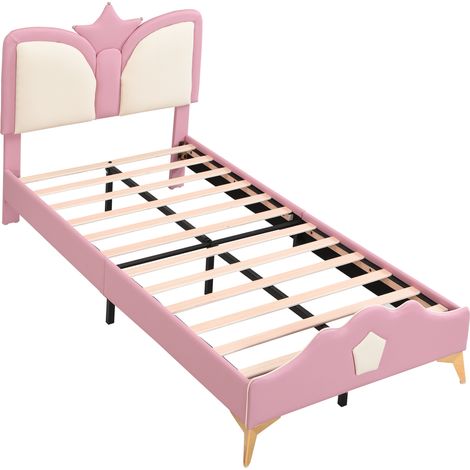 Letto imbottito per bambini 90 x 200 cm con testiera a corona, rosa e bianco, PU, ferro e schiuma (1/5)