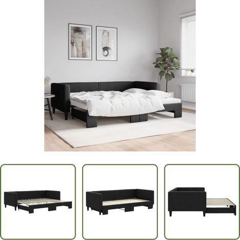 vidaXL Doppelbett - Tagesbett Ausziehbar Schwarz 90x200 cm Stoff (1/5)