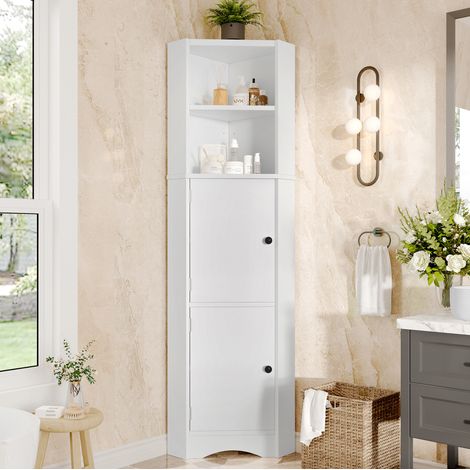 Badezimmer-Hochschrank Eckregal 51,7x32x155,4 cm aus MDF weiß platzsparend – MEUBLIV (1/5)