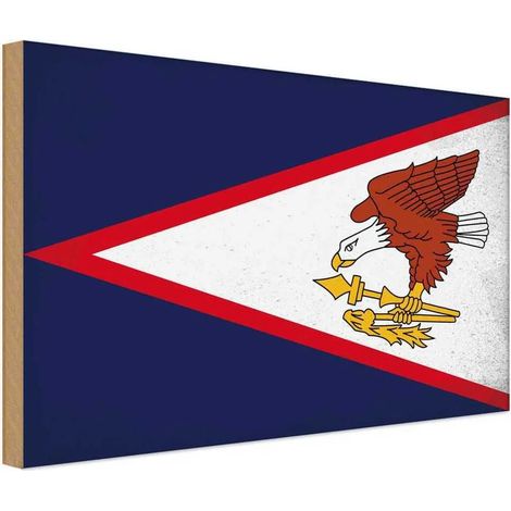 Panneau en bois 30x40 cm Drapeau des Samoa américaines, blason (1/4)