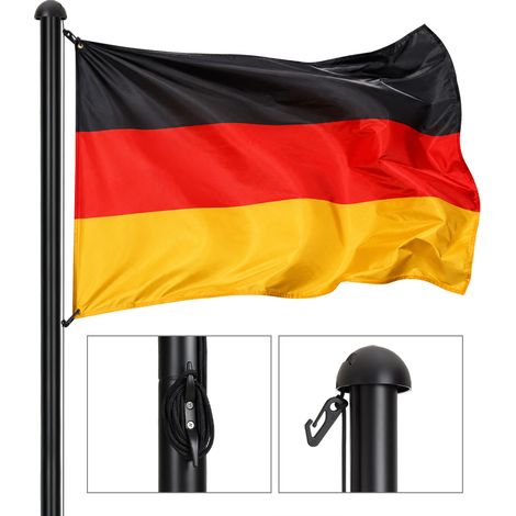 TolleTour Mât porte-drapeau noir 6,5 m, aluminium, 6 sections Ø 50 mm, drapeau Allemagne et accessoires (1/5)